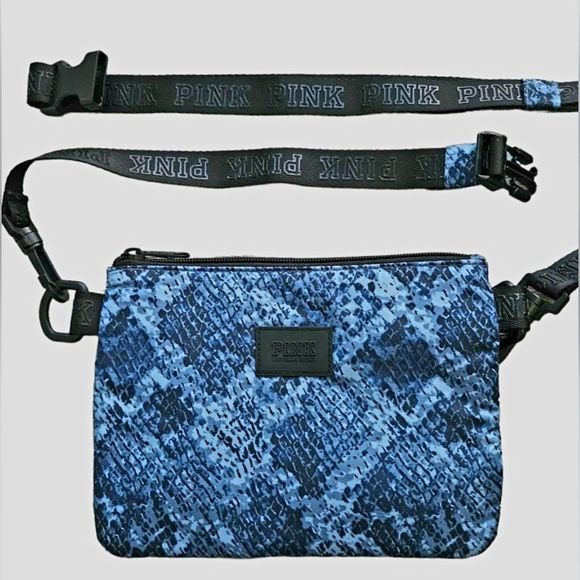 PINK VICTORIA'S SECRET ADJUSTABLE CROSSBODY WORKOUT SHOULDER BAG. BLUE CROCODILE - Picture 5 of 11